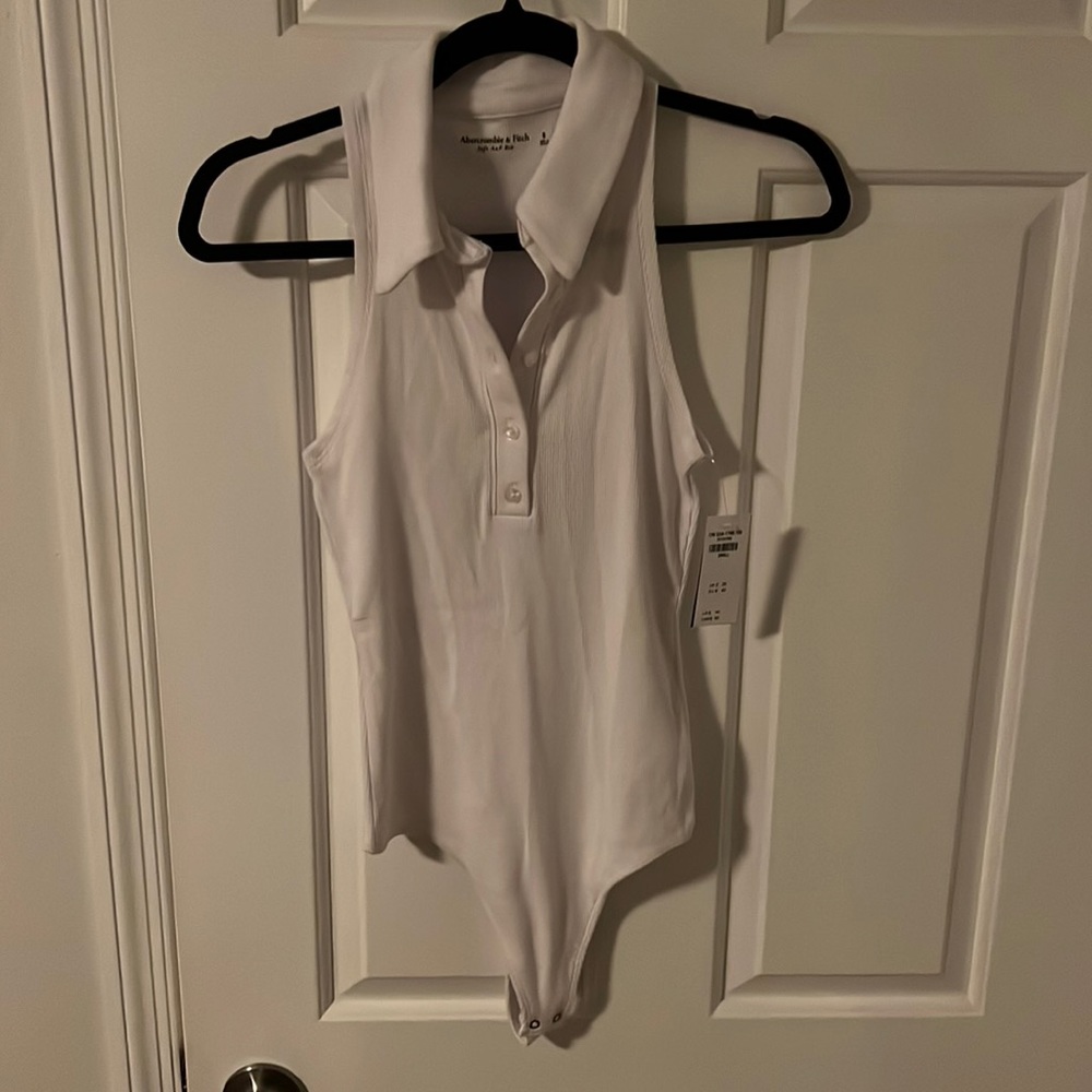 New Abercrombie & Fitch Womans Sz Small Soft A&F Ribbed Polo Bodysuit White NWT